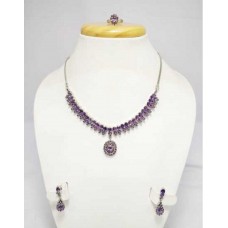 925 Sterling Silver Natural Amethyst Ring Necklace Earrings Set 16.5 inch